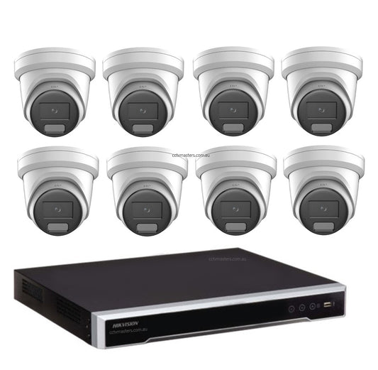 Hikvision ColorVu Camera Kit, 8 x 8MP Outdoor Gen 2 Full Color Hybrid Turret, 8Ch M Serires NVR 3TB HDD