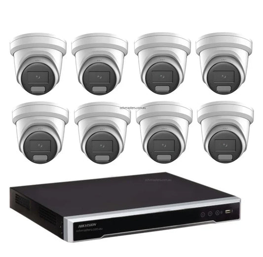 Hikvision Camera Kit, 8 x 8MP AcuSense Powered by Darkfighter Gen 2 Turret, 8Ch NVR HDD Optional