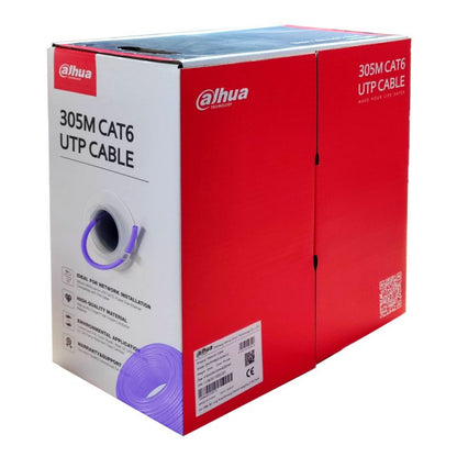 Dahua UTP CAT6 Cable 305M packaging showing product specifications and color details.