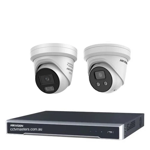 Hikvision Camera Kit, 1 x 8MP AcuSense, 1 x 8MP ColorVu Gen 3 Turret, 4Ch NVR  HDD Optional