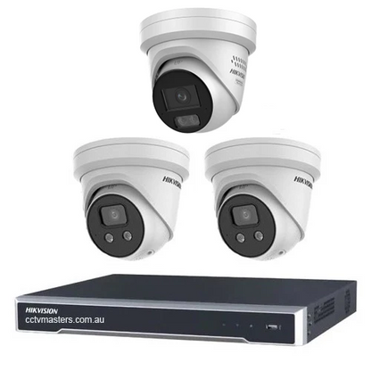 Hikvision Camera Kit, 2 x 8MP AcuSense, 1 x 8MP ColorVu Gen 3 Turret, 4Ch NVR  HDD Optional
