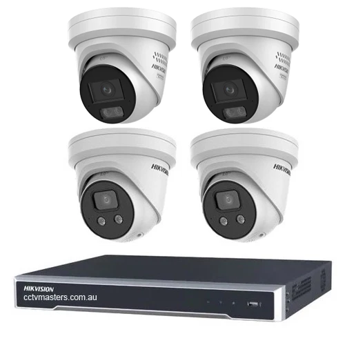 Hikvision Camera Kit, 2 x 8MP AcuSense, 2 x 8MP ColorVu Gen 3 Turret, 4Ch NVR  HDD Optional
