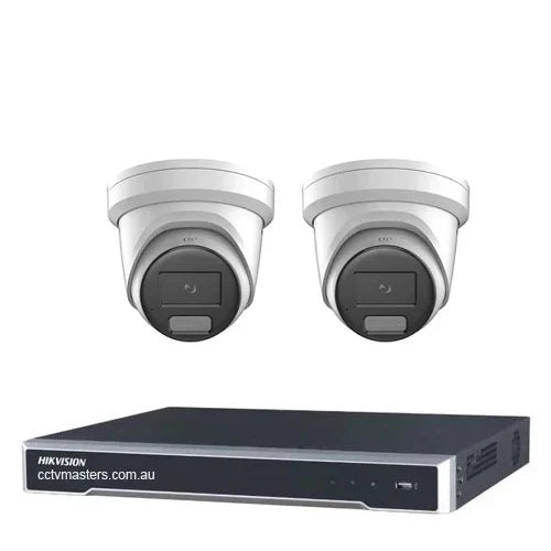 Hikvision Camera Kit, 2 x 8MP AcuSense Powered by Darkfighter Gen 2 Turret, 4Ch NVR HDD Optional