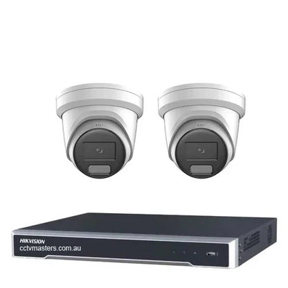 Hikvision Camera Kit, 2 x 8MP AcuSense Powered by Darkfighter Gen 2 Turret, 4Ch NVR HDD Optional