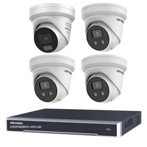 Hikvision Camera Kit, 3 x 8MP AcuSense, 1 x 8MP ColorVu Gen 3 Turret, 4Ch NVR  HDD Optional