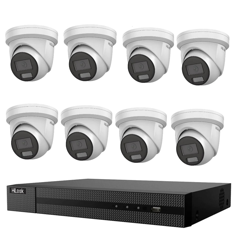 HiLook 6MP Kit 8 x IPC-T262H-MU Smart Dual IR Camera with IntelliSense, Built-in Mic, 8CH 4K NVR