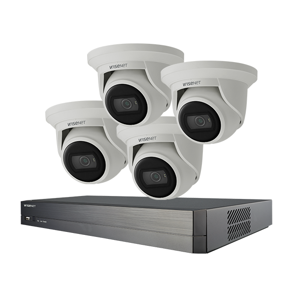 Hanwha Camera Kit, 4x4MP Outdoor Flateye Camera with 4CH NVR and 2TB HDD