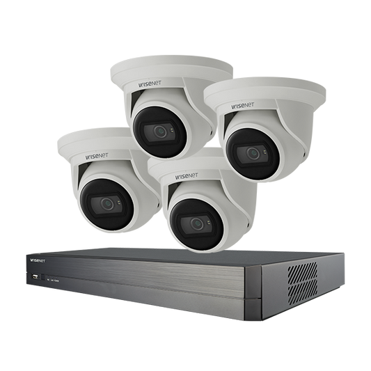 Hanwha Camera Kit, 4x4MP Outdoor Flateye Camera with 8CH NVR and 4TB HDD