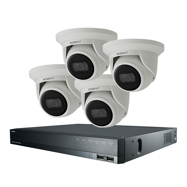 Hanwha Camera Kit, 4x4MP Outdoor Flateye Camera with 16CH NVR and 4TB HDD