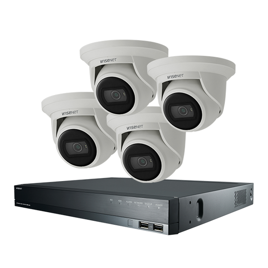 Hanwha Camera Kit, 4x4MP Outdoor Flateye Camera with 16CH NVR and 4TB HDD