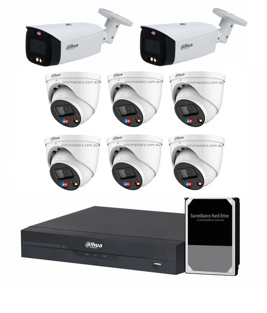 Dahua AI Active Deterrence 8MP Full-colour Camera Kit, 6 x Turret and 2 x Bullet, 8CH AI Smart 4.0 NVR Ultra 4K