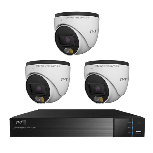TVT 6MP Camera Kit, 3 x 6MP Turret Camera with 4ch NVR | 3xTD-9564S4C(D/PE/AW2)0280-4P | CCTVMASTERS.COM.AU