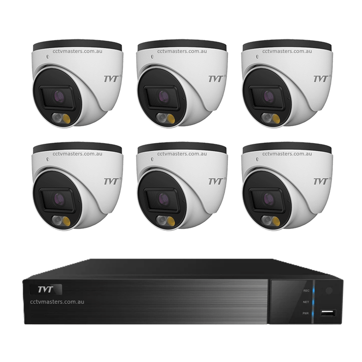 TVT 6MP Camera Kit, 6 x 6MP Turret Camera with 8ch NVR | 6xTD-9564S4-C-0280-8P | CCTVMASTERS.COM.AU