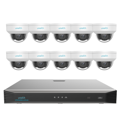 Uniarch Starlight Dome Camera Kit, 10 x 6MP Pro Series 16Ch NVR Ultra 4K, Powered By Uniview, HDD Optional