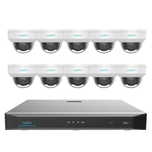 Uniarch Starlight Dome Camera Kit, 10 x 8MP Pro Series 16Ch NVR Ultra 4K, Powered By Uniview, HDD Optional