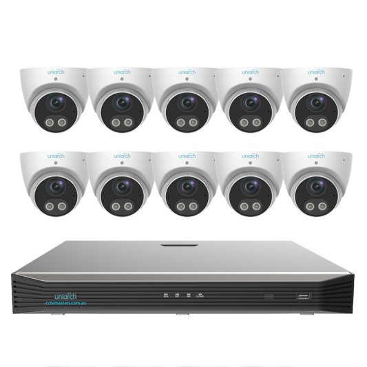 Uniarch Tri-guard Camera Kit, 10 x 5MP Pro Series 16Ch NVR Ultra 4K, Powered By Uniview, HDD Optional