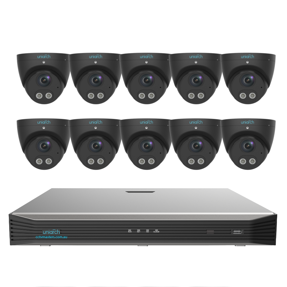 Uniarch Tri-guard Camera Kit, 10 x 5MP Pro Series 16Ch NVR Ultra 4K, Powered By Uniview, HDD Optional