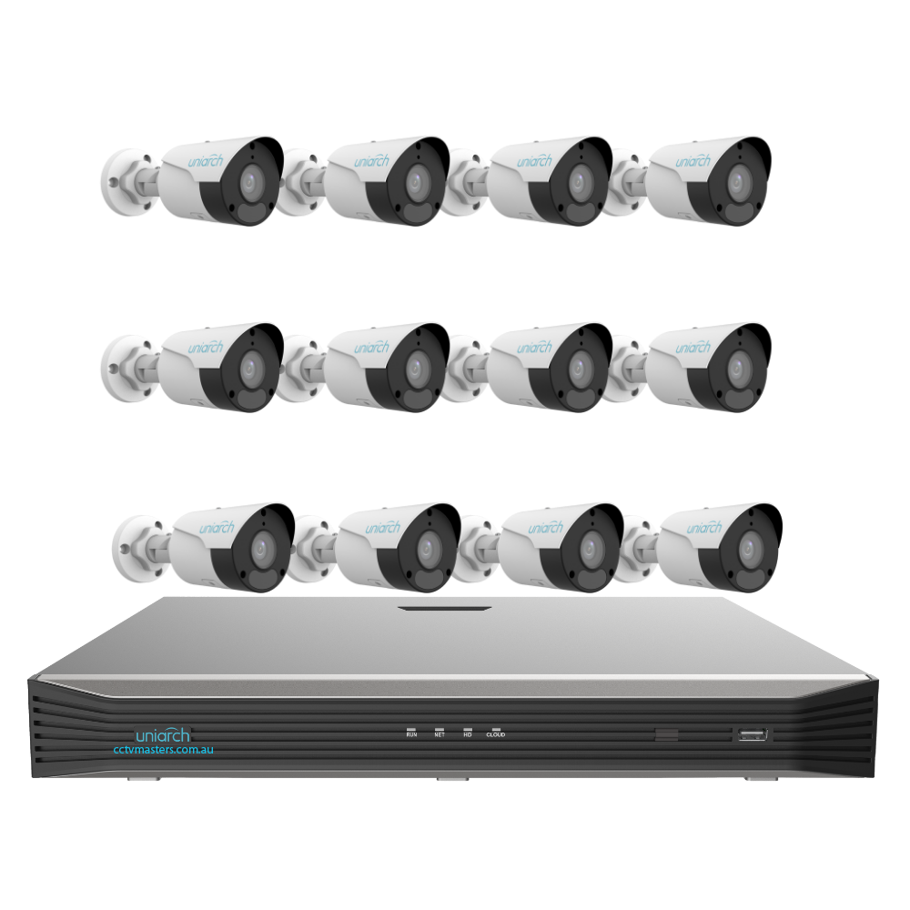 Uniarch Starlight Bullet Camera Kit, 12 x 6MP Pro Series 16Ch NVR Ultra 4K, Powered By Uniview, HDD Optional