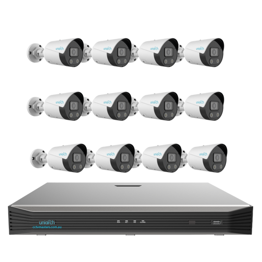 Uniarch Tri-guard Bullet Camera Kit, 12 x 8MP Pro Series 16Ch NVR Ultra 4K, Powered By Uniview, HDD Optional