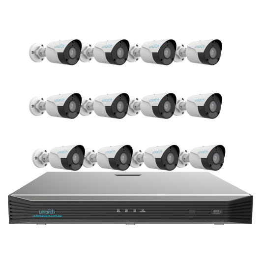 Uniarch Starlight Bullet Camera Kit, 12 x 8MP Pro Series 16Ch NVR Ultra 4K, Powered By Uniview, HDD Optional