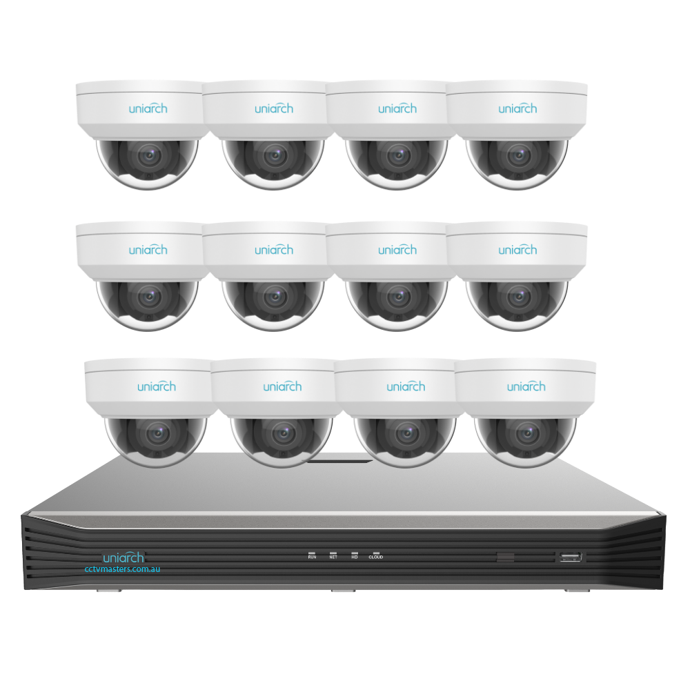 Uniarch Starlight Dome Camera Kit, 12 x 6MP Pro Series 16Ch NVR Ultra 4K, Powered By Uniview, HDD Optional