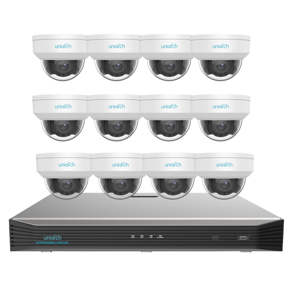 Uniarch Starlight Dome Camera Kit, 12 x 8MP Pro Series 16Ch NVR Ultra 4K, Powered By Uniview, HDD Optional