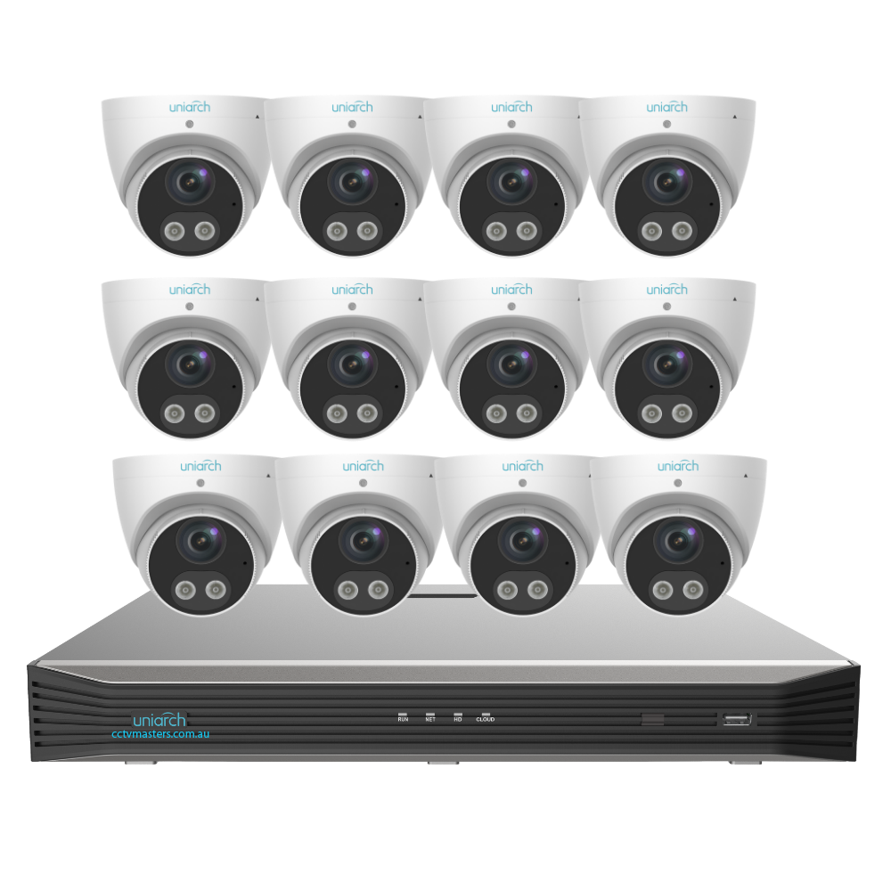 Uniarch Tri-guard Camera Kit, 12 x 5MP Pro Series 16Ch NVR Ultra 4K, Powered By Uniview, HDD Optional