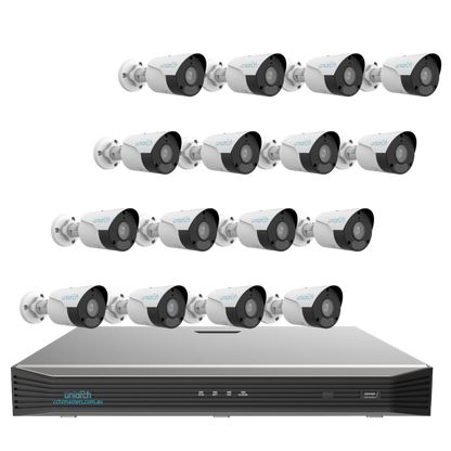 Uniarch Starlight Bullet Camera Kit, 16 x 6MP Pro Series 16Ch NVR Ultra 4K, Powered By Uniview, HDD Optional