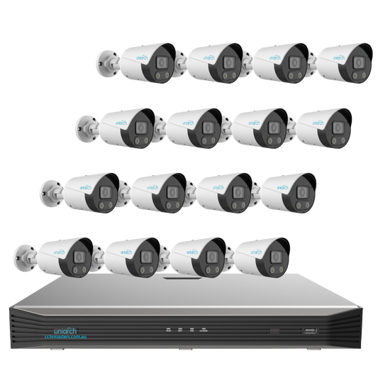 Uniarch Tri-guard Bullet Camera Kit, 16 x 8MP Pro Series 16Ch NVR Ultra 4K, Powered By Uniview, HDD Optional