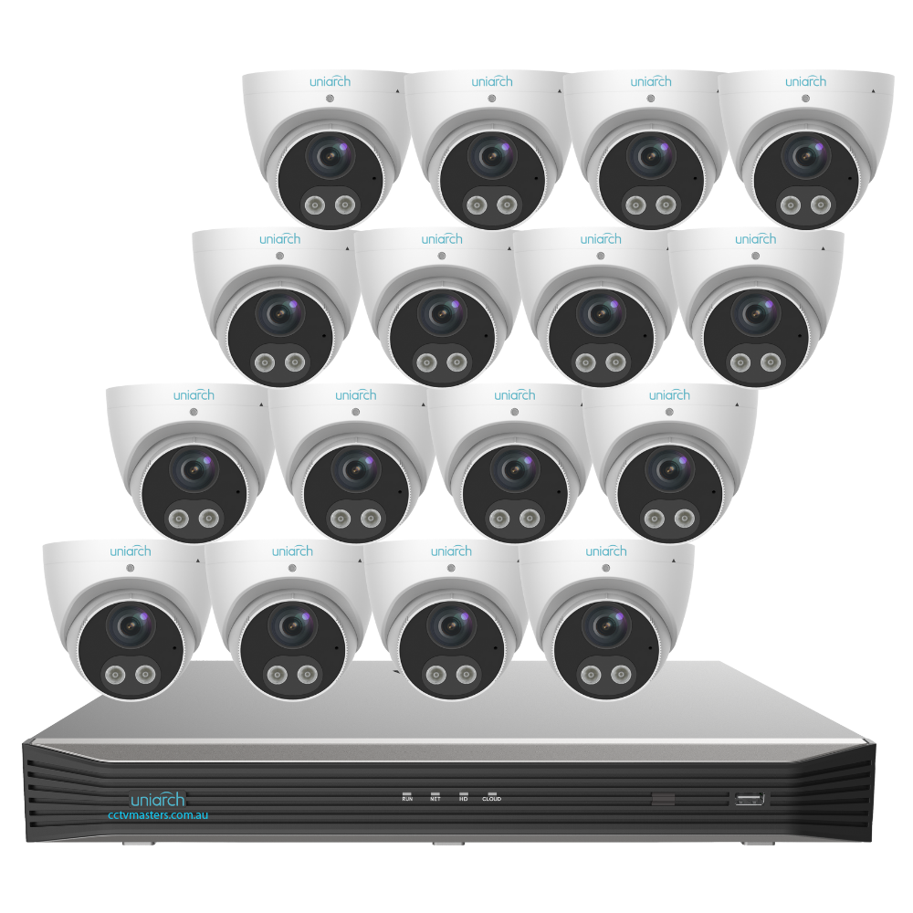 Uniarch Tri-guard Camera Kit, 16 x 5MP Pro Series 16Ch NVR Ultra 4K, Powered By Uniview, HDD Optional