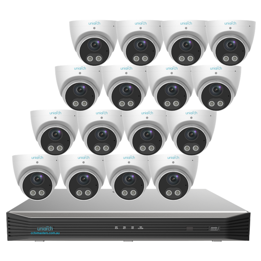 Uniarch Tri-guard Turret Camera Kit, 16 x 8MP Pro Series 16Ch NVR Ultra 4K, Powered By Uniview, HDD Optional