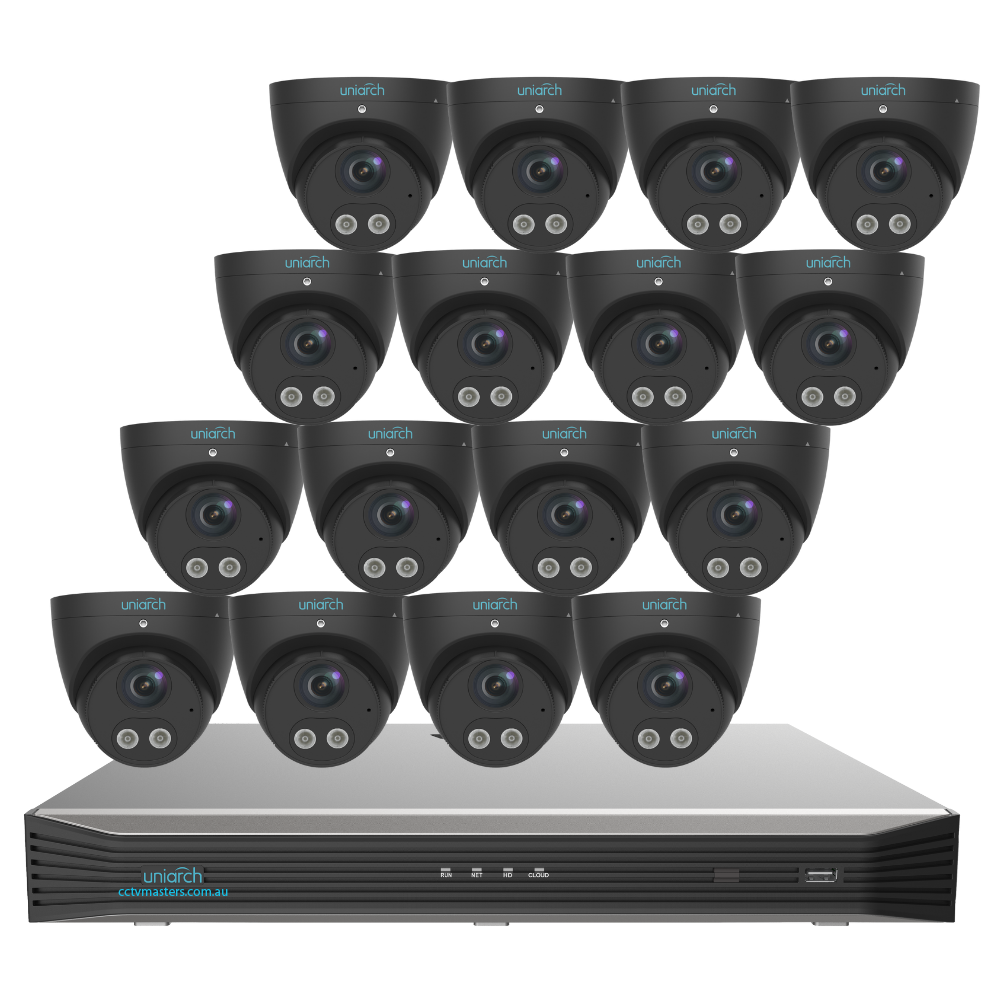 Uniarch Tri-guard Camera Kit, 16 x 5MP Pro Series 16Ch NVR Ultra 4K, Powered By Uniview, HDD Optional