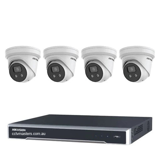 Hikvision Camera Kit, 4 x 8MP Outdoor AcuSense Gen 2 Turret, 4Ch NVR  HDD Optional