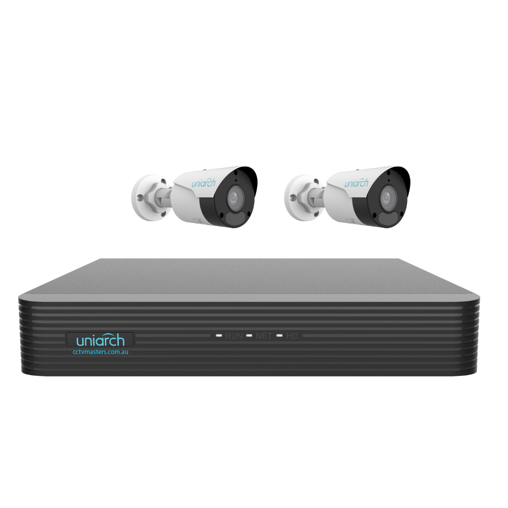 Uniarch Starlight Bullet Camera Kit, 2 x 8MP Pro Series 4Ch NVR Ultra 4K, Powered By Uniview, HDD Optional