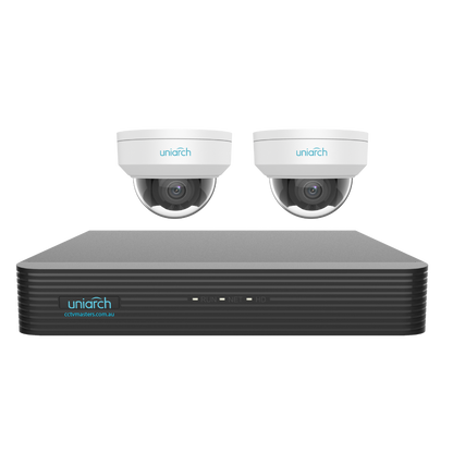 Uniarch Starlight Dome Camera Kit, 2 x 6MP Pro Series 4Ch NVR Ultra 4K, Powered By Uniview, HDD Optional
