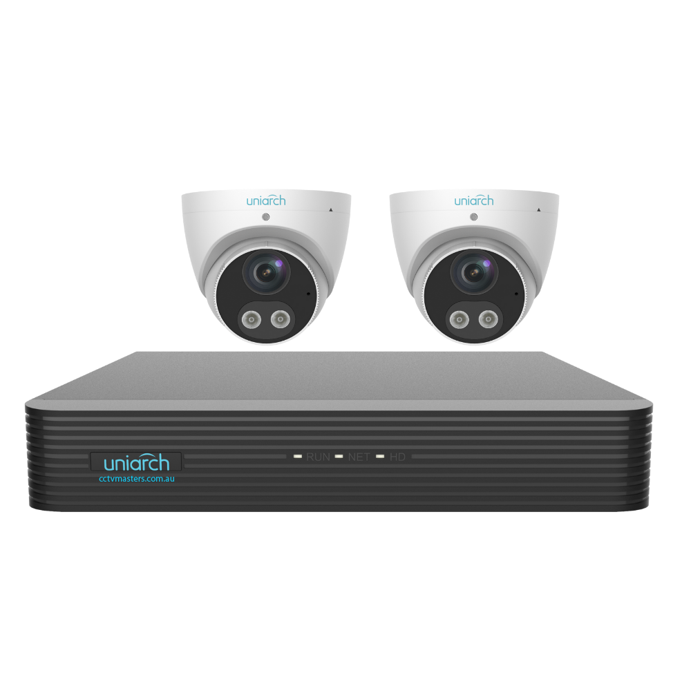 Uniarch Tri-guard Turret Camera Kit, 2 x 8MP Pro Series 4Ch NVR Ultra 4K, Powered By Uniview, HDD Optional