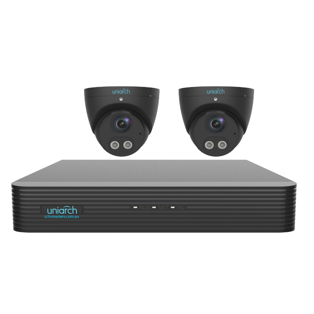 Uniarch Tri-guard Turret Camera Kit, 2 x 8MP Pro Series 4Ch NVR Ultra 4K, Powered By Uniview, HDD Optional