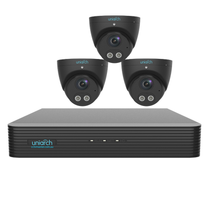 Uniarch Tri-guard Turret Camera Kit, 3 x 8MP Pro Series 4Ch NVR Ultra 4K, Powered By Uniview, HDD Optional