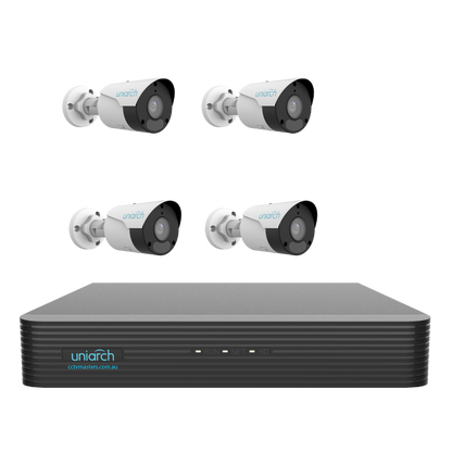 Uniarch Starlight Bullet Camera Kit, 4 x 6MP Pro Series 4Ch NVR Ultra 4K, Powered By Uniview, HDD Optional