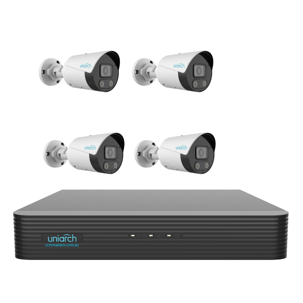 Uniarch Tri-guard Bullet Camera Kit, 4 x 8MP Pro Series 4Ch NVR Ultra 4K, Powered By Uniview, HDD Optional