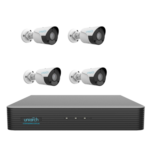 Uniarch Starlight Bullet Camera Kit, 4 x 8MP Pro Series 4Ch NVR Ultra 4K, Powered By Uniview, HDD Optional
