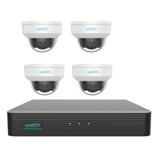 Uniarch Starlight Dome Camera Kit, 4 x 6MP Pro Series 4Ch NVR Ultra 4K, Powered By Uniview, HDD Optional