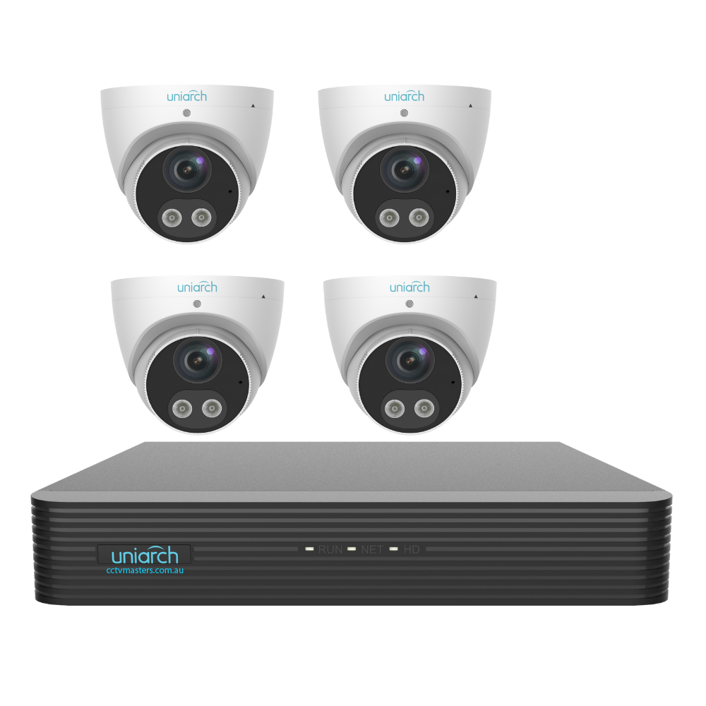 Uniarch Tri-guard Turret Camera Kit, 4 x 8MP Pro Series 4Ch NVR Ultra 4K, Powered By Uniview, HDD Optional