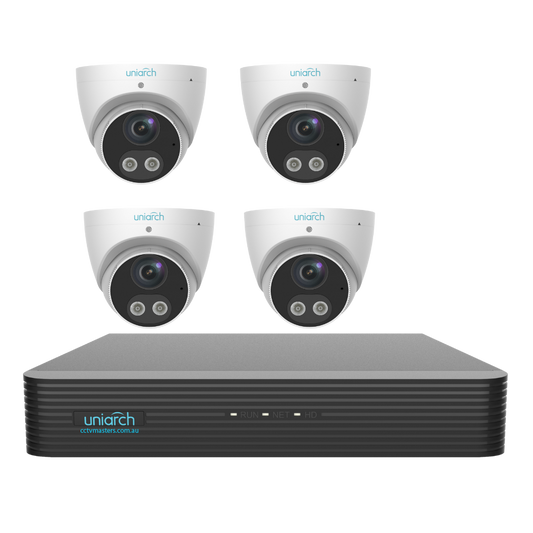 Uniarch Tri-guard Turret Camera Kit, 4 x 8MP Pro Series 4Ch NVR Ultra 4K, Powered By Uniview, HDD Optional
