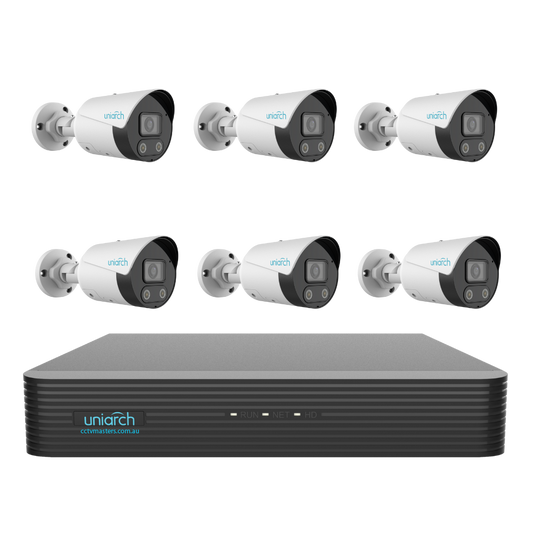 Uniarch Tri-guard Bullet Camera Kit, 6 x 8MP Pro Series 8Ch NVR Ultra 4K, Powered By Uniview, HDD Optional