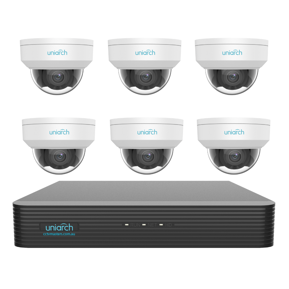 Uniarch Starlight Dome Camera Kit, 6 x 8MP Pro Series 8Ch NVR Ultra 4K, Powered By Uniview, HDD Optional