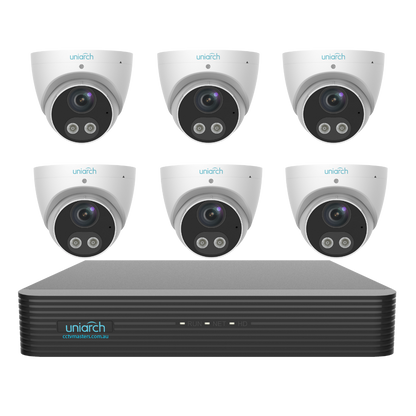 Uniarch Tri-guard Turret Camera Kit, 6 x 8MP Pro Series 8Ch NVR Ultra 4K, Powered By Uniview, HDD Optional