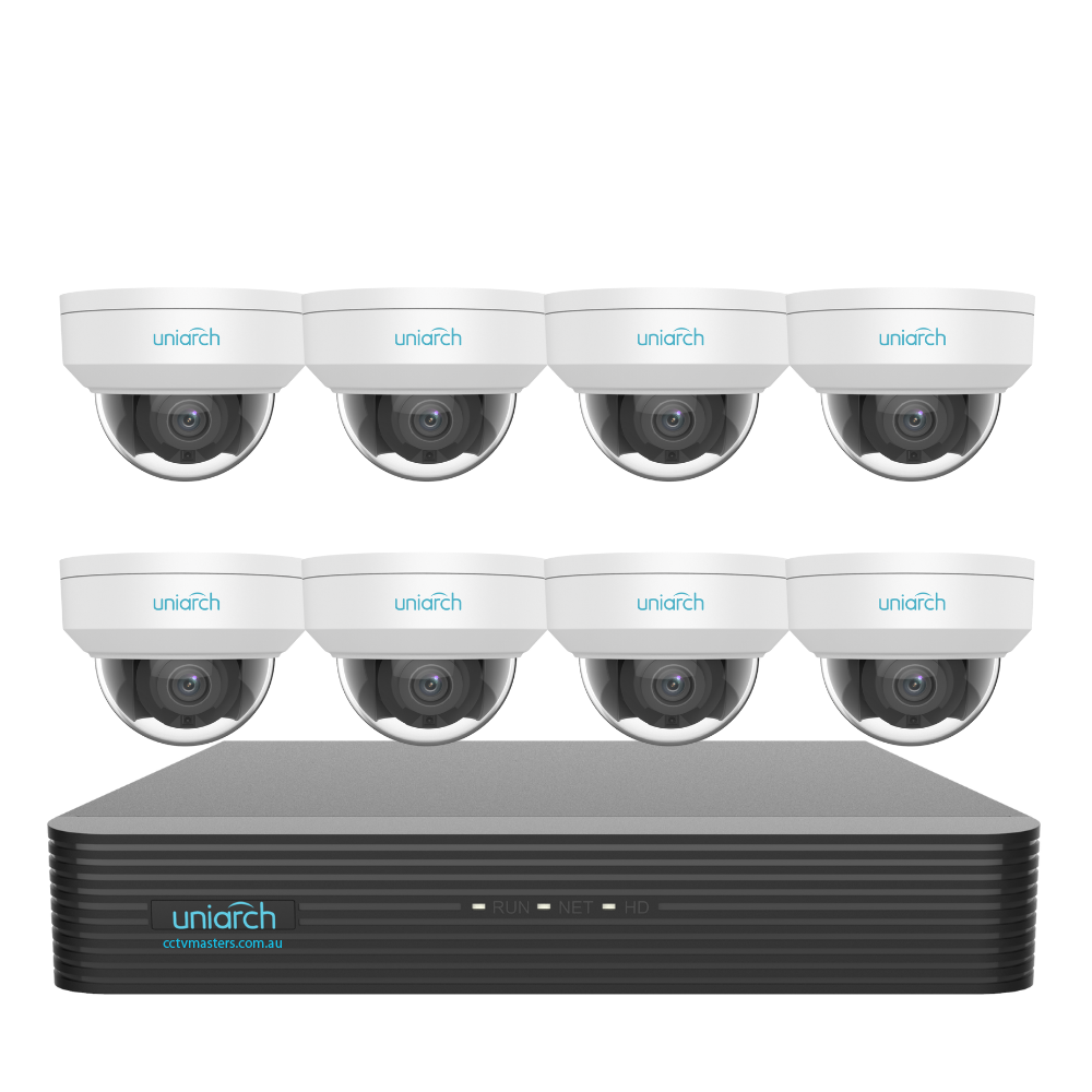 Uniarch Starlight Dome Camera Kit, 8 x 8MP Pro Series 8Ch NVR Ultra 4K, Powered By Uniview, HDD Optional