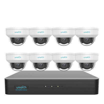 Uniarch Starlight Dome Camera Kit, 8 x 8MP Pro Series 8Ch NVR Ultra 4K, Powered By Uniview, HDD Optional