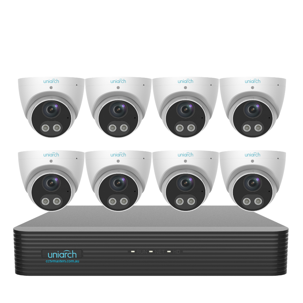 Uniarch Tri-guard Camera Kit, 8 x 5MP Pro Series 8Ch NVR Ultra 4K, Powered By Uniview, HDD Optional
